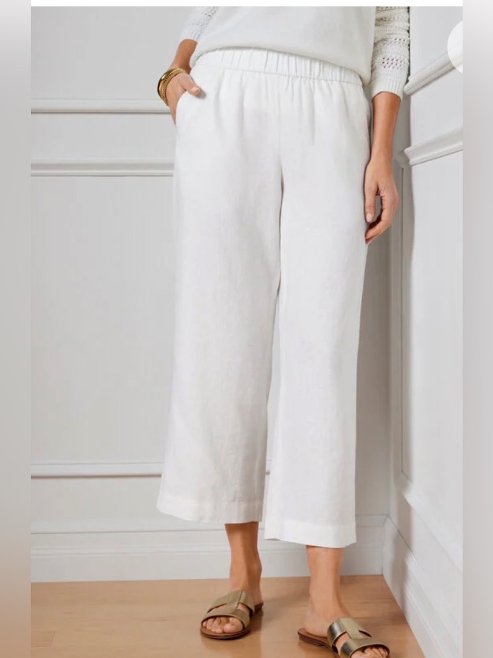 Talbots White Nantucket Washed Linen Wide-Leg Cropped Pants Size 1X